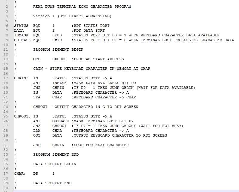 RTD Echo Program using direct addressing