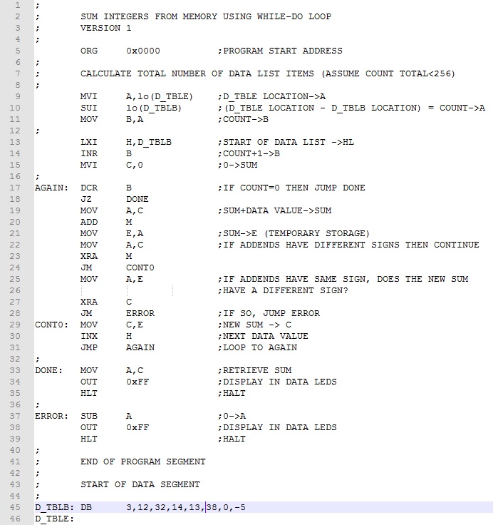Sum integers from memory