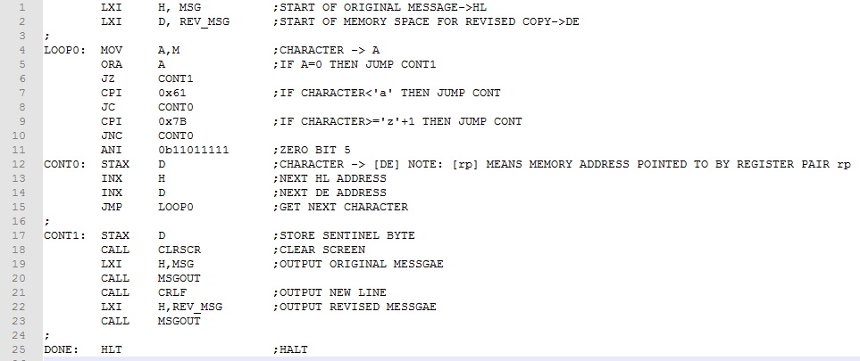 Upper case conversion - main code only.